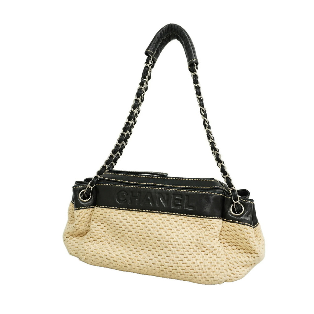 Chanel Shoulder Bag, Chain Shoulder, Canvas, Beige/Black, Women's